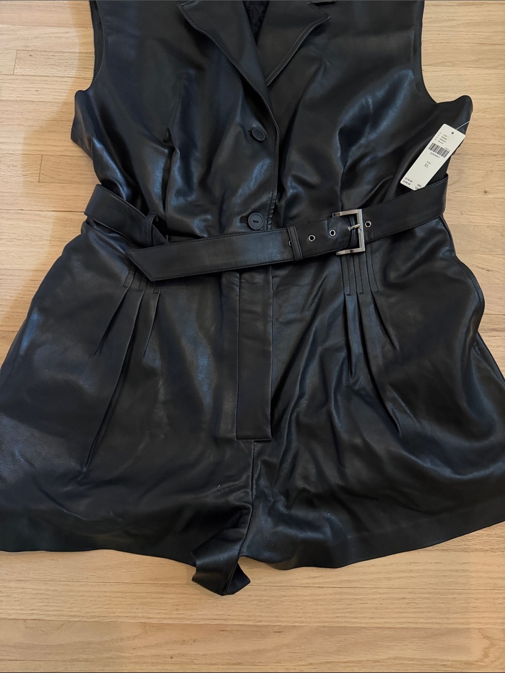 NWT Anthropologie Sleeveless Black Faux Leather Romper with Belt XL - Picture 6 of 10